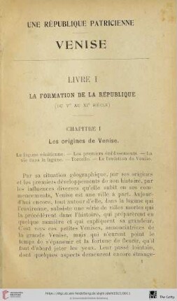 Livre I: La formation de la république (du Ve au XIe siècle)