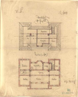 Fischer, Theodor; Haus v.L. - Grundriss Keller, Grundriss DG