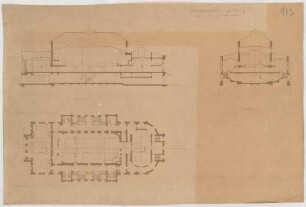 Thiersch, Friedrich von; Frankfurt / Main (Hessen); Festhalle - Grundriss, Querschnitt, Längsschnitt