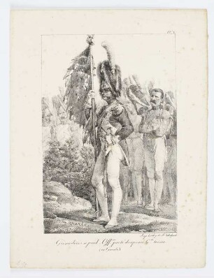 Grenadiers a pied, officier porte drapeau, grande tenue, Blatt 3 der Folge "Kostüme der Kaisergarde"