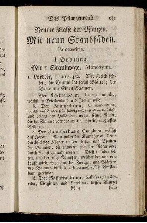 Neunte Klasse der Pflanzen. Mit neun Staubfäden. Enneandria. - Siebenzehnte Klasse der Pflanzen. Mit zwiefach angewachsenen Staubfäden. Diadelphia.
