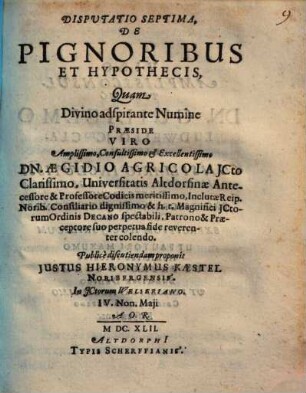 Disputatio Septima, De Pignoribus Et Hypothecis