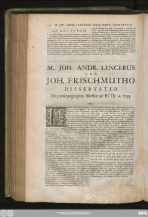 M. Ioh. Andr. Lencerus Sub Ioh. Frischmutho Dissertatio De prosopographia Messiae ad Es. IX:6. seqq.