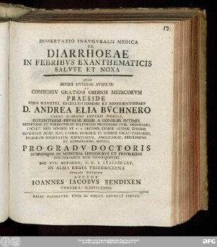 Dissertatio Inavgvralis Medica De Diarrhoeae In Febribvs Exanthematicis Salvte Et Noxa
