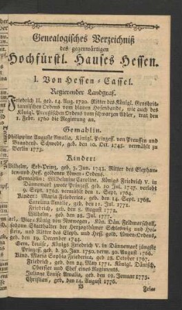 Genealogisches Verzeichniß des gegenwärtigen Hochfürstl. Hauses Hessen