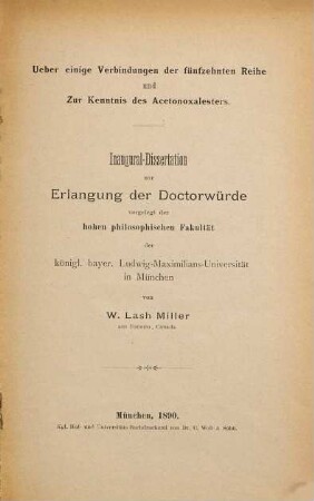 Ueber einige Verbindungen der fünfzehnten Reihe und zur Kenntnis des Acetonoxalesters, 1. Ueber einige Derivate der fünfzehnten Reihe