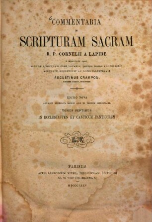 Commentaria in Scripturam Sacram R. P. Cornelii a Lapide. 7