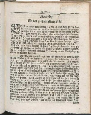 Vorrede An den großgünstigen Leser.