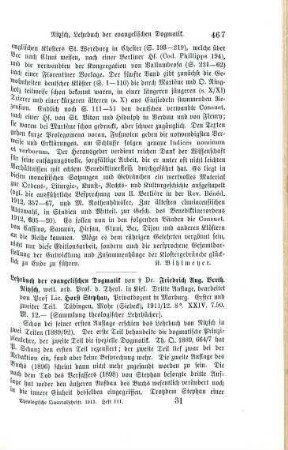 467-468 [Rezension] Nitzsch, Friedrich August Berthold, Lehrbuch der evangelischen Dogmatik