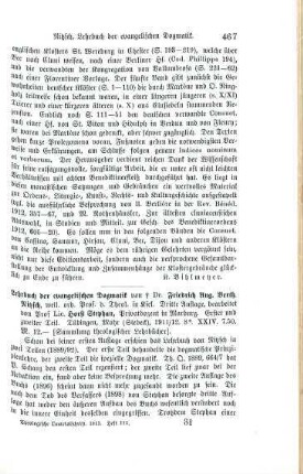 467-468 [Rezension] Nitzsch, Friedrich August Berthold, Lehrbuch der evangelischen Dogmatik