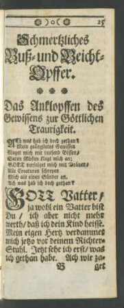 Das Anklopffen des Gewissens zur Göttlichen Traurigkeit