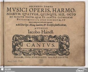 Secundus tomus musici operis, harmoniarum : quatuor, quinque, sex, octo et plurium vocum ...