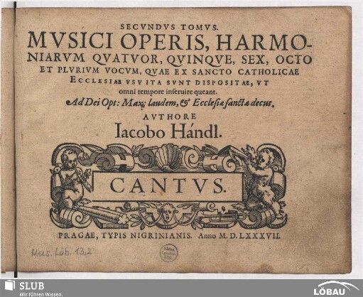 Secundus tomus musici operis, harmoniarum : quatuor, quinque, sex, octo et plurium vocum ...