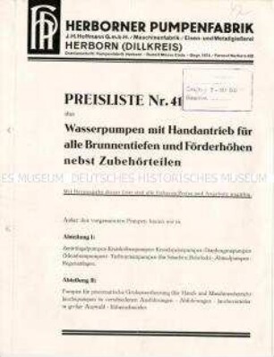 Preisliste über Wasserpumpen mit Handantrieb