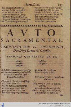 Auto Sacramental de D. Diego Ramos.