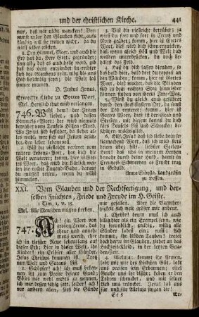 XXI. Vom Glauben und der Rechtfertigung, und derselben Früchten, Friede und Freude im H. Geiste.