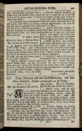 XXI. Vom Glauben und der Rechtfertigung, und derselben Früchten, Friede und Freude im H. Geiste.