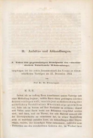 Ueber den gegenwärtigen Standpunkt der vaterländischen Naturkunde Württembergs