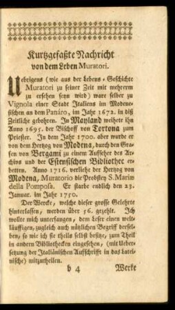 Kurtzgefaßte Nachricht von dem Leben Muratori