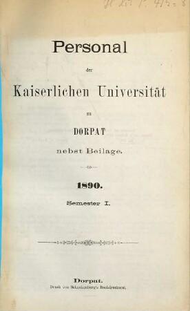 Personal der Kaiserlichen Universität zu Dorpat. 1890, Sem. 1