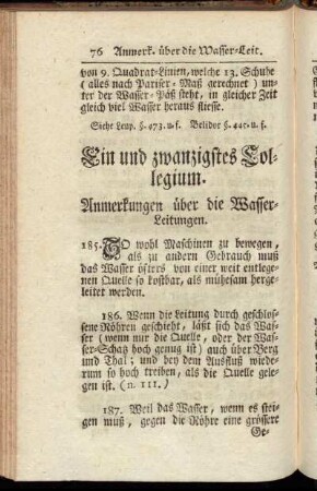 Ein und zwanzigstes Collegium. Anmerkungen über die Wasser-Leitungen.