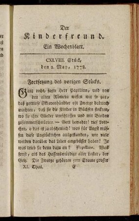 CXLVIII. Stück, den 2. May, 1778