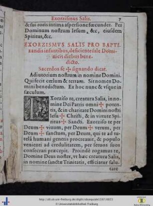 2. Exorzismus salis pro baptizandis infantibus deficiente sale diebus Dominicis benedicto.