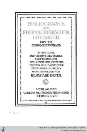Erg.-Bd. I: Bibliographie der freimaurerischen Literatur