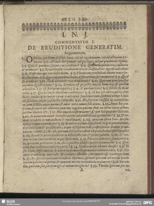 Commentatio I. De Eruditione Generatim