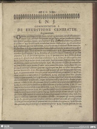 Commentatio I. De Eruditione Generatim