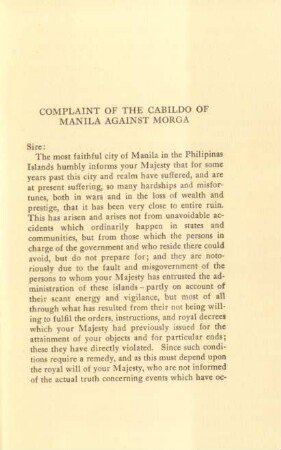 Complaint of the cabildo of Manila against Morga