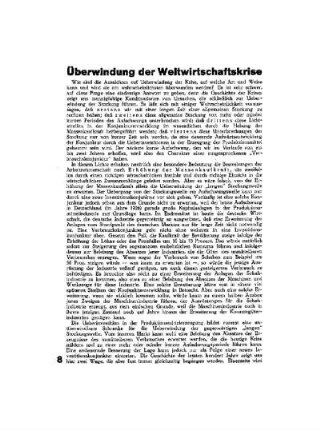 Überwindung der Weltwirtschaftskrise