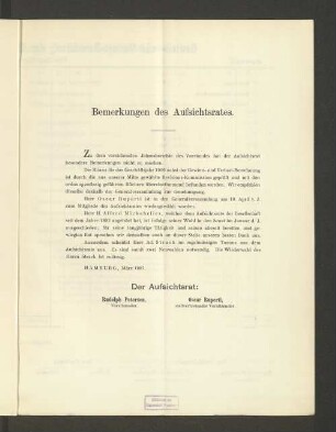 Bemerkungen des Aufsichtsrates.