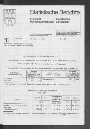 Die Industrie in Hamburg im August 1973 : Lfd. Nr. 23