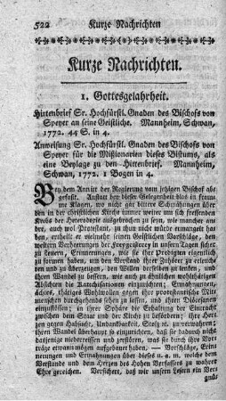 Hirtenbrief (...) an seine Geistliche.