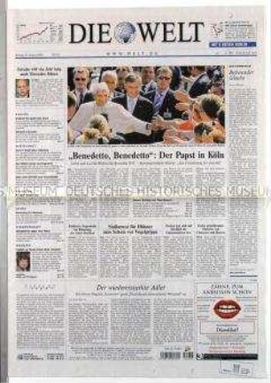 Tageszeitung "Die Welt" zum Besuch von Papst Benedikt XVI. in Köln