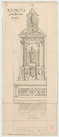 Müller, Josef Anton; Ehingen; Pfarrkirche - Seitenaltar (Grundriss, Ansicht)