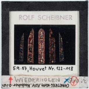 Chartres: Kathedrale, Glasfenster Hochchor, aufgenommen 5.9. 1957