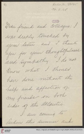 Briefe von Frank Schlesinger an Max Wolf: Brief von Frank Schlesinger von Yale University. Observatory an Max Wolf