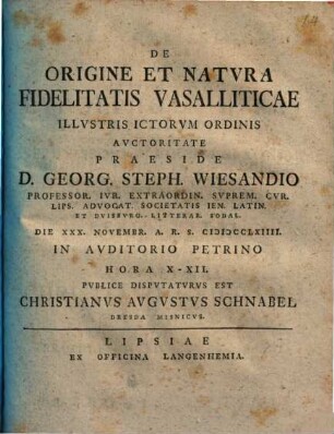 De Origine Et Natvra Fidelitatis Vasalliticae