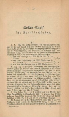 Kosten-Tarif für Grundbuchsachen