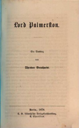 Lord Palmerston : ein Vortrag