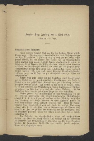 Zweiter Tag: Freitag, den 4. Mai 1906