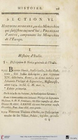 Section VI: Histoire moderne, ou des monarchies qui subsistent aujourd'hui; Première partie, comprenant les Monarchies de L'Europe