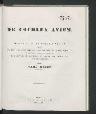 De Cochlea Avium.