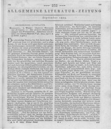 Aratus: Phainomena Kai Diosēmeia - Des Aratos Sternerscheinungen Und Wetterzeichen. Übers. u. erklärt v. J. H. Voss. Hrsg. v. J. H. Voss. Heidelberg: Winter 1824