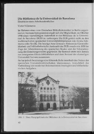 Die Biblioteca de la Universidad de Barcelona : Eindrücke eines Arbeitsaufenthaltes