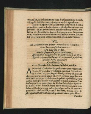 VI. Ad Declarationem Primae Propositionis Dominorum Romano-Catholicorum, De Regula Fidei.
