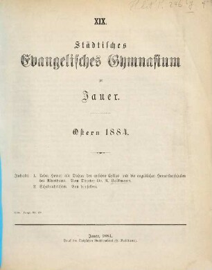Städtisches Evangelisches Gymnasium zu Jauer : Ostern .... 1883/84