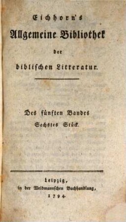 Allgemeine Bibliothek der biblischen Litteratur. 5,6. 1794